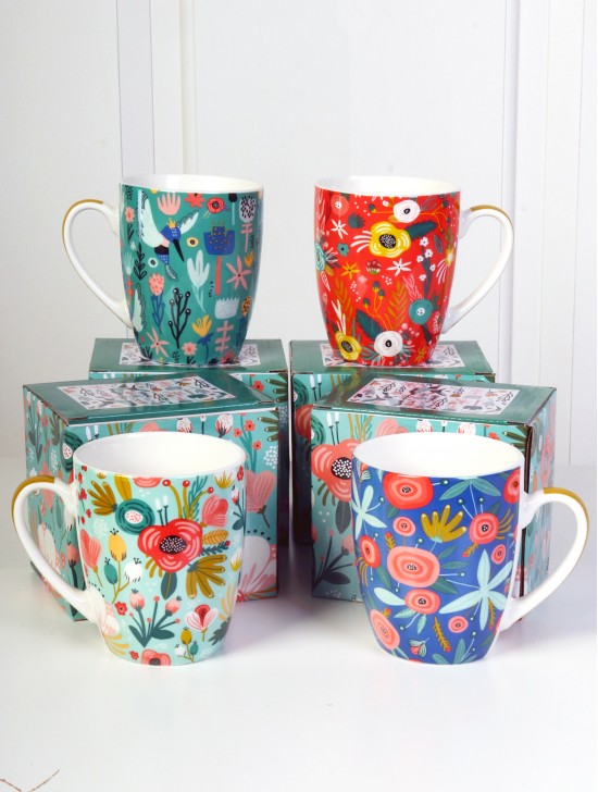 Flower Print Mug Set (set of 4) 350ml (12oz)